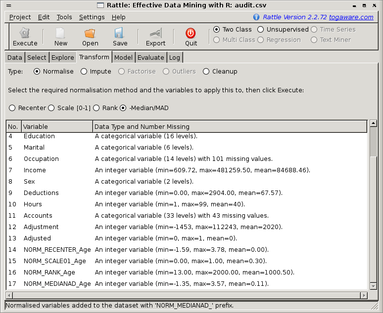 Image rattle-audit-transform-normalise